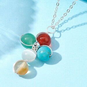 NWOT  Handmade Wire Wrap Pendant Gemstone necklace, Cross beaded Necklace